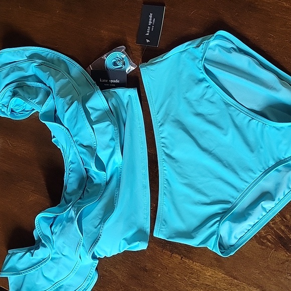 NWT Kate Spade Ruffle River Blue Off Shoulder Wireless Ruffle Bikini Set - Picture 3 of 5